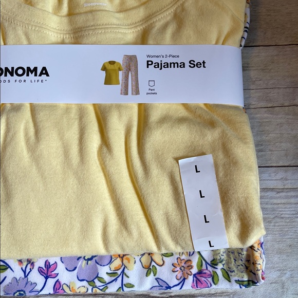 2Piece Pajama Set Women’s Floral Pant Bottom W Pocket NWT Yellow Top Sleepwear - Picture 4 of 6